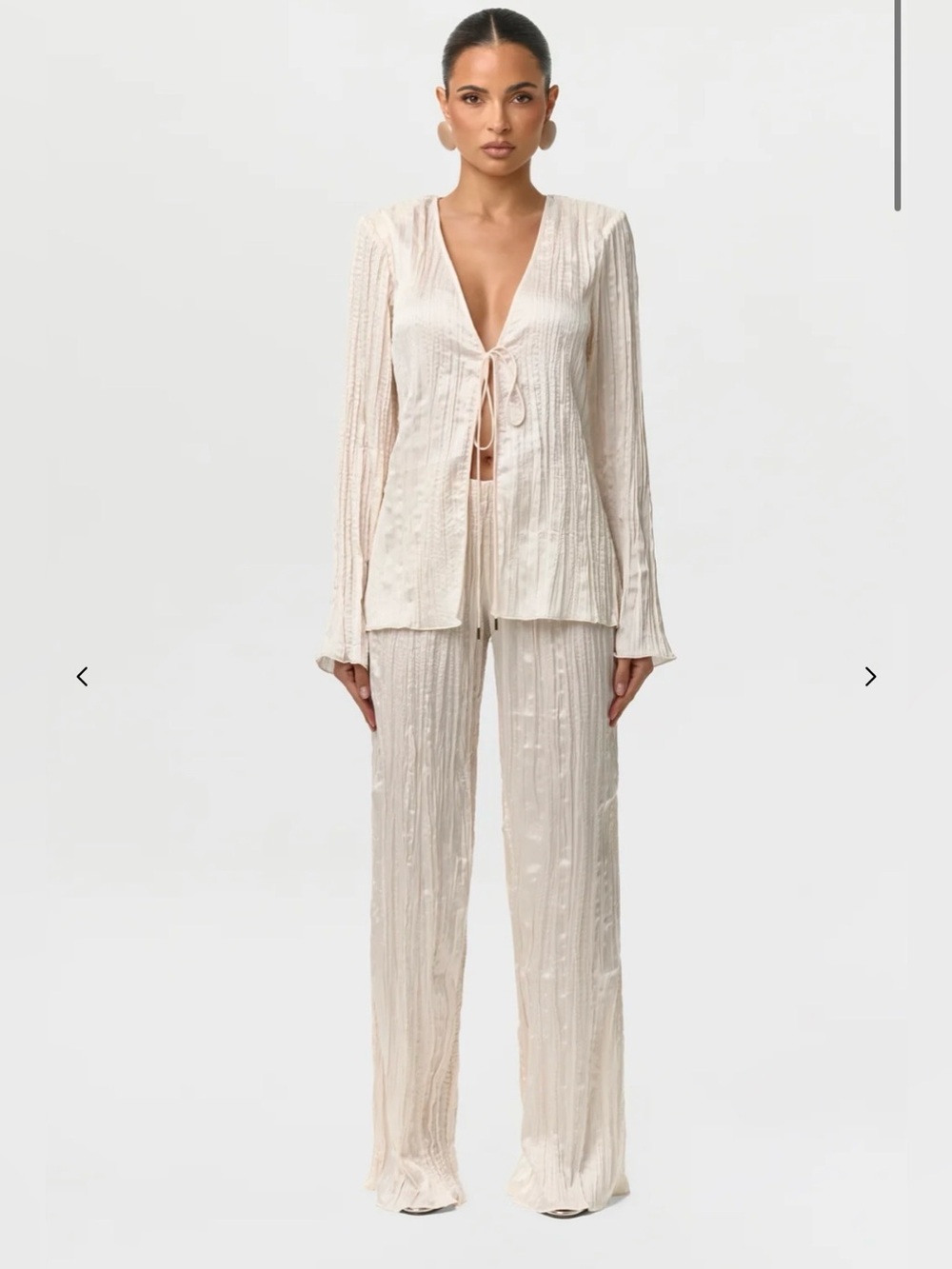 Naked Wardrobe Satin Plissé Pant Crema